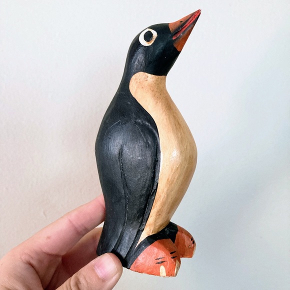 Vintage Handmade Folk Art Penguin Wooden Hand Carved Statue Figurine Sculpture - Picture 5 of 8
